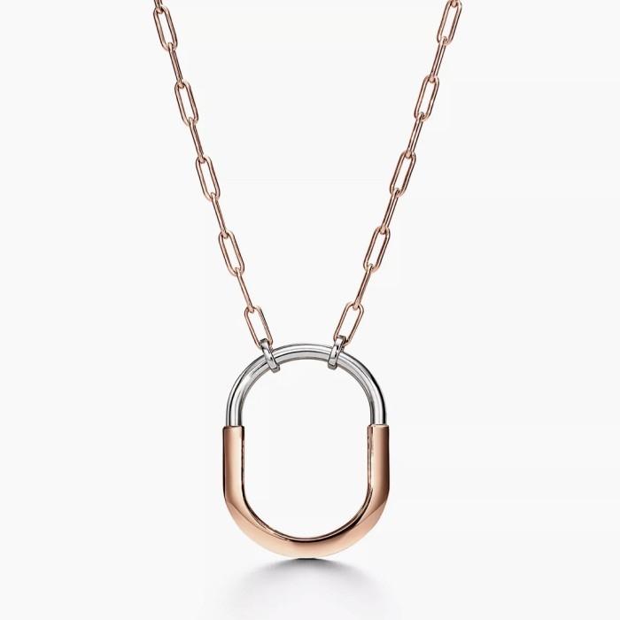 chain diamond necklace  lock pendant 18k -Diamond Jewelry