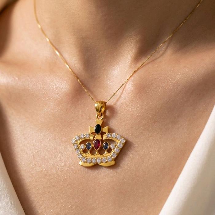 Gold Crown Pendant With Stone 23K / Liontin Mahkota Emas Dengan Batu 23K / 178LMSWP16