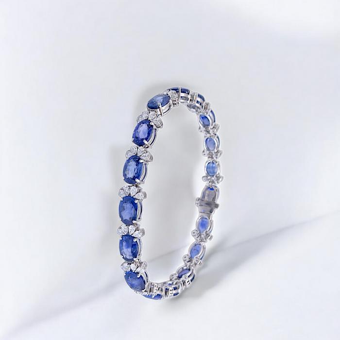 Blue Sapphire Tennis Bracelet 18K / Diamond Jewelry