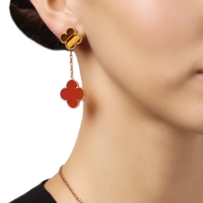 Tiger eye clover red duo magic alhambra earring 18k-Diamond Jewelry