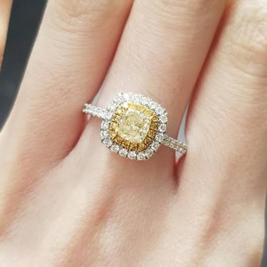 Yellow Diamond Cushion Ring 18k Gold-Diamond Jewelry