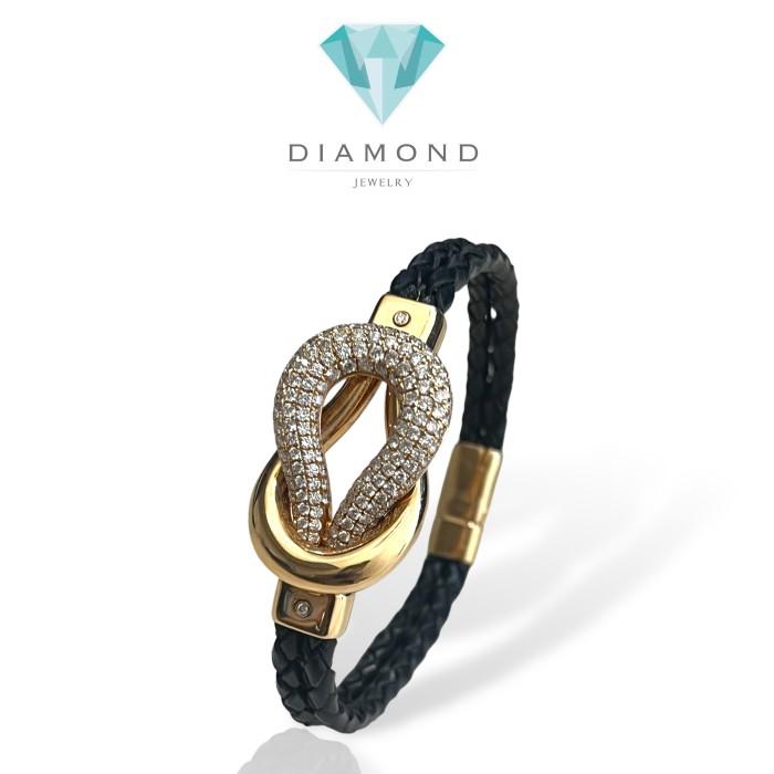 Diamond vinyl leather bracelet 18k -Diamond Jewelry