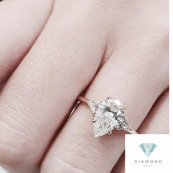 Pearshape Diamond Ring GIA solitaire 18k White Gold-Diamond Jewelry