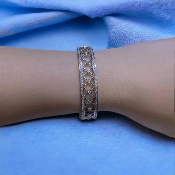 Vintage x Diamond Bangle 18k White Gold-Diamond Jewelry