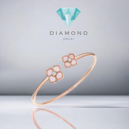 Pink opal double flora petal 18k chp -Diamond Jewelry