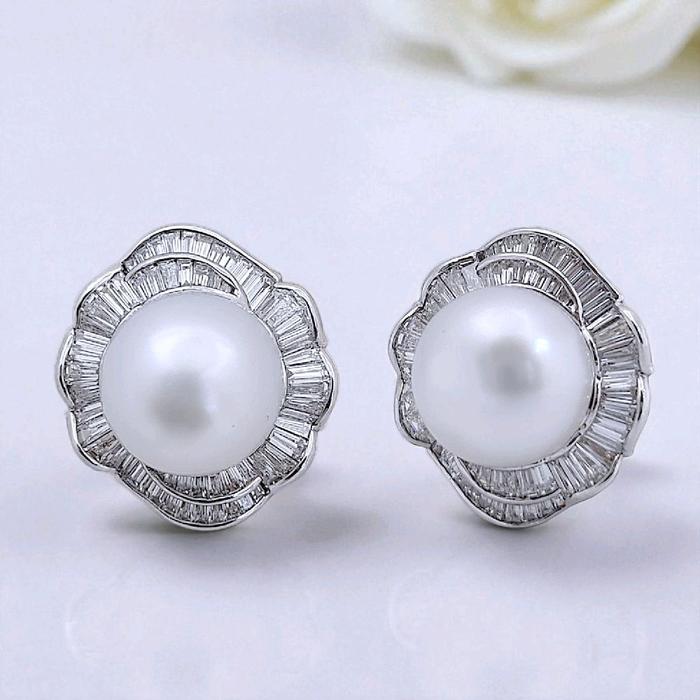Flower Pearl Diamond Earring 18K / Diamond Jewelry 1AMKV215000WP-HT