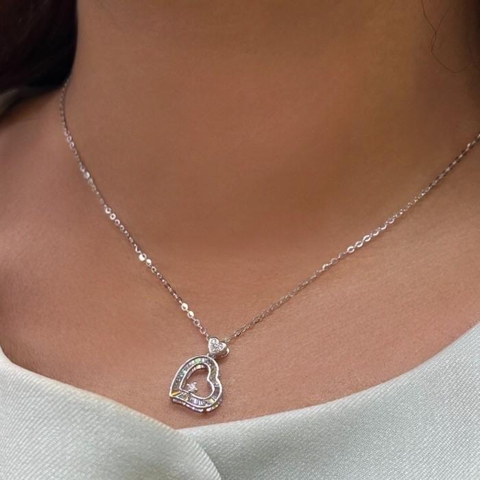 Kalung Berlian Love rainbow 18k- kalung berlian hati pelangi-Diamond Jewelry