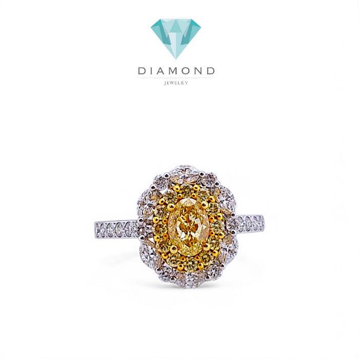 Yellow diamond oval solitaire ring flower- cincin berlian kuning bunga 18k