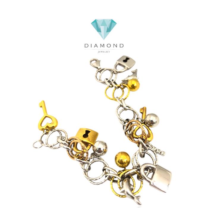 Gelang Emas Lock Key Gantung Variasi Gantungan 3 Warna 18K-76GMS19WP-HT