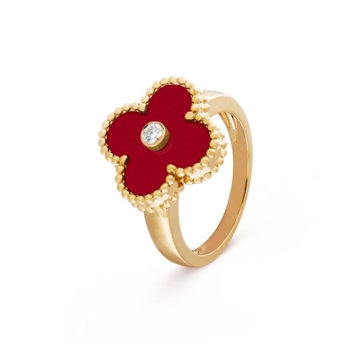 Clover vintage holiday gold ring 18K / cincin Clover merah berlian/ red clover ring /Diamond Jewelry