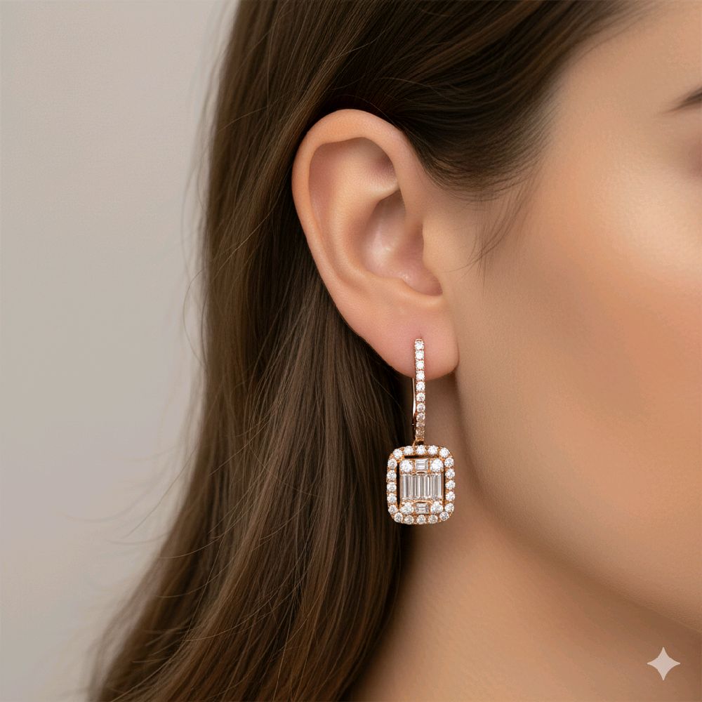 Baguette Diamond Earring 18K / Anting Berlian Baguette 18K / Diamond Jewelry 392AB7500VIONLS-HT
