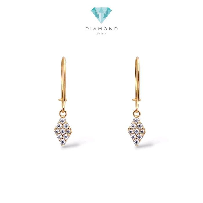 Rhombus Shaped Gold Hanging Earring 16K / Anting Gantung Emas Bentuk Belah Ketupat 16K / Diamond Jewelr / 433AMS103LS