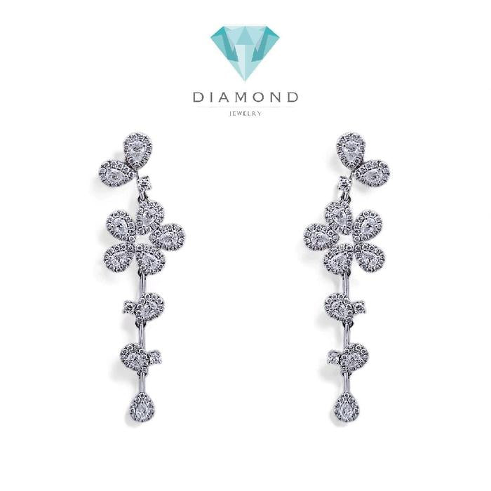 Flower Long Diamond Earring 18K / Diamond Jewelry 15AB26000LS