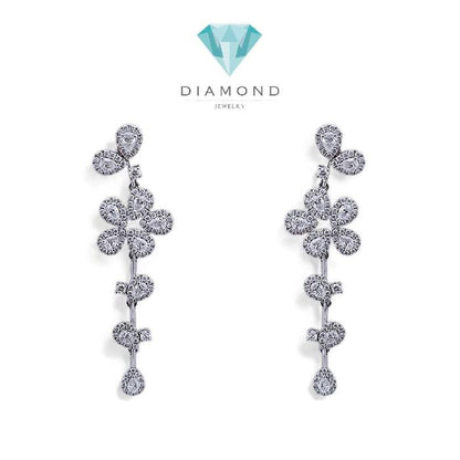 Flower Long Diamond Earring 18K / Diamond Jewelry 15AB26000LS