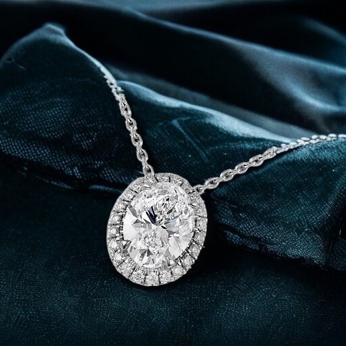 Oval diamond pendant pie cut 18k white gold-Diamond Jewelry