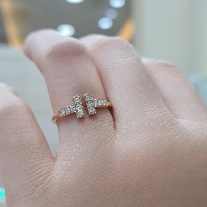 Double T Diamond Ring Rose Gold 18K/ Diamond Jewelry-79CBD39800AB-HT