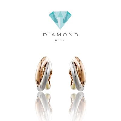 Trinity 18k gold earring Tricolor crt/ Anting Jepit emas 18k tiga warna Rose Gold,Yellow Gold, White Gold-Diamond Jewelry