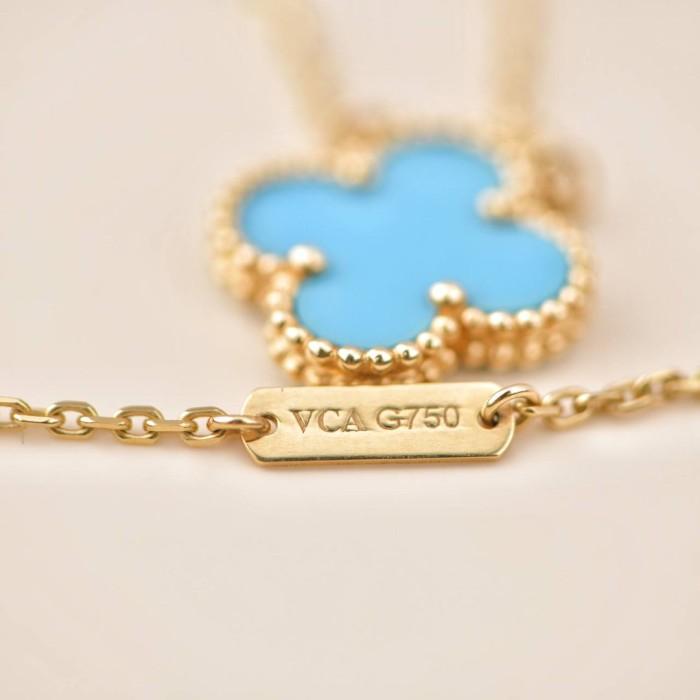 Turqoise Blue Clover Vintage Necklace 18K-Diamond Jewelry-199KMSSM385RY-(1000HT)