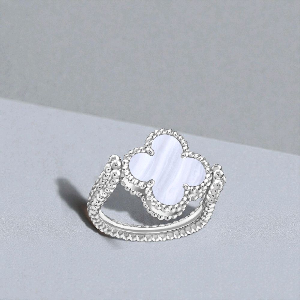 Vintage Alhambra clover chalchedony holiday Diamond Rings white gold 18K / Cincin Diamond Vintage batu ungu berlian emas putih18K / Diamond Jewelry / 410CBD13000RY
