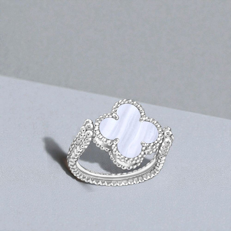 Vintage Alhambra clover chalchedony holiday Diamond Rings white gold 18K / Cincin Diamond Vintage batu ungu berlian emas putih18K / Diamond Jewelry / 410CBD13000RY