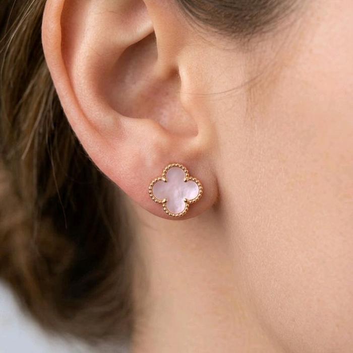 Vintage Alhambra Pink Mop Earrings 18K / Diamond Jewelry / 109ABD840O0AB