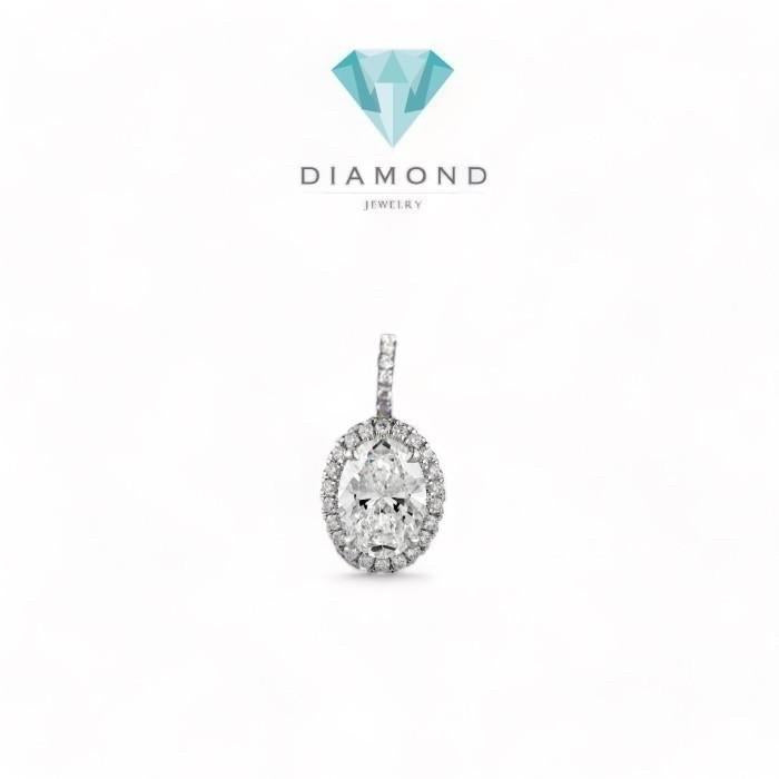 Oval solitaire piecut diamond pendant-18k-Diamond Jewelry