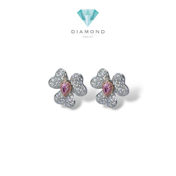 Pink Diamond Fleur Earring Flower 18k/ Anting Berlian Emas Putih - white gold