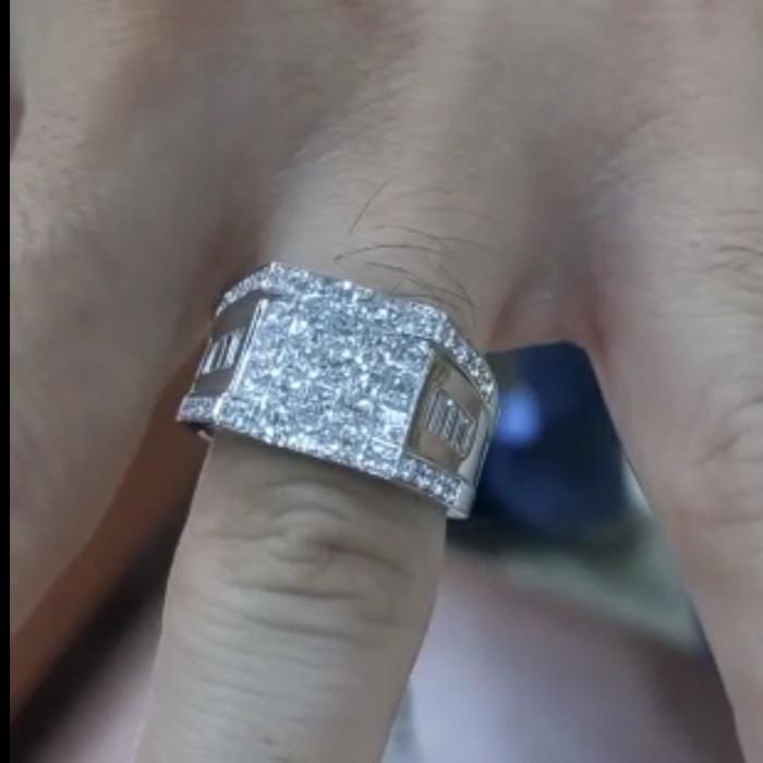 Diamond Ring Man Square white gold 18k -Diamond Jewelry