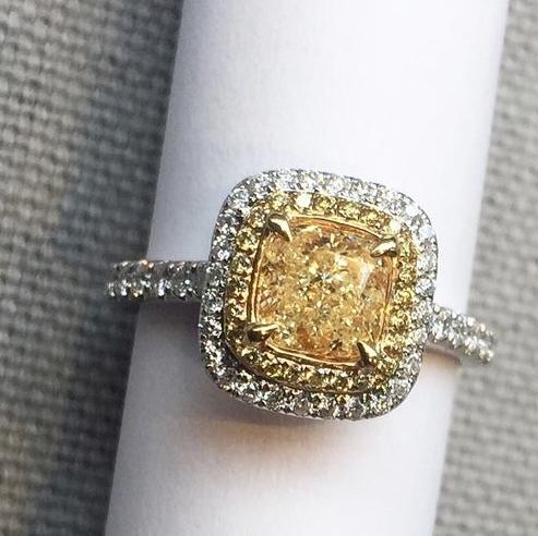 Yellow Diamond Cushion Ring 18k Gold-Diamond Jewelry