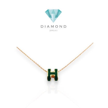Small Pendant H Ceramic Green Necklace & Earring 18K/Kalung & Anting Gold Fashion Diamond Jewelry-161KMSSM285RY/356ABD256RY-HT