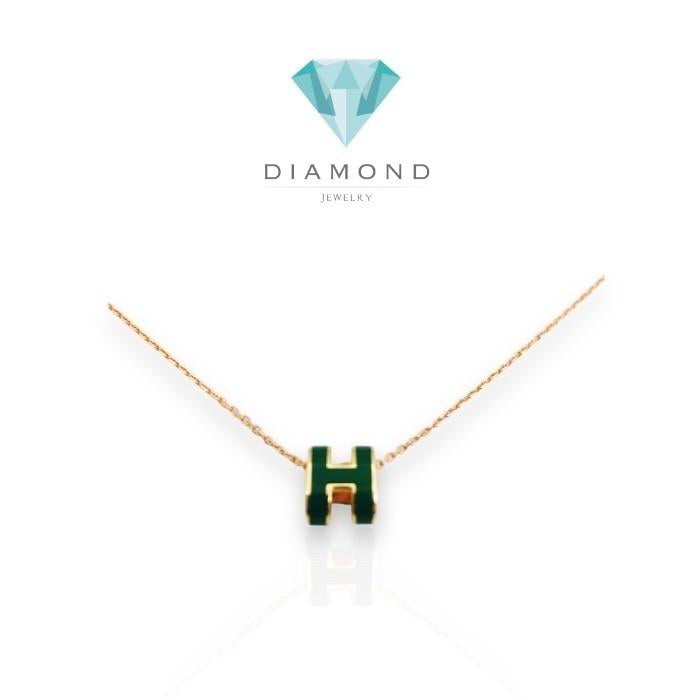 Small Pendant H Ceramic Green Necklace & Earring 18K/Kalung & Anting Gold Fashion Diamond Jewelry-161KMSSM285RY/356ABD256RY-HT