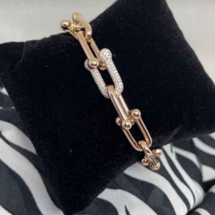 Hardware Large  diamond bracelet 18K rose gold-Diamond Jewelry