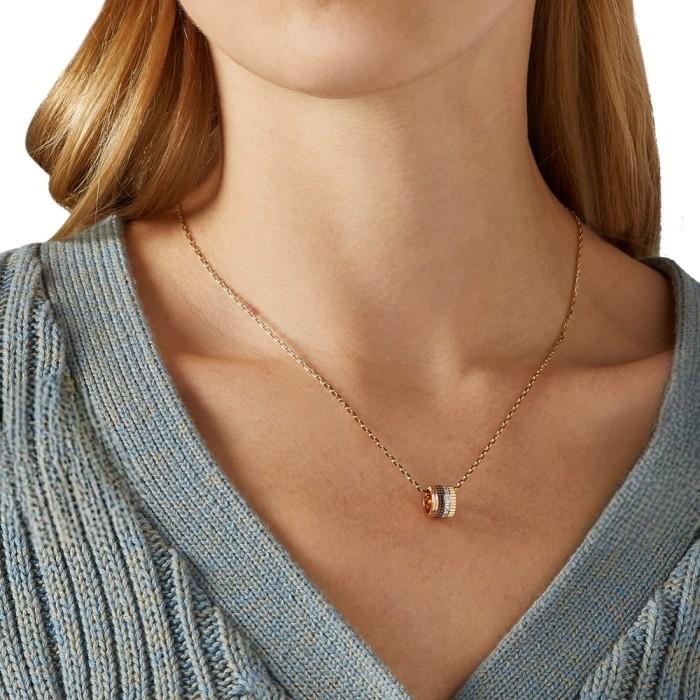 Quatre black round 18k gold pendant bouch/ kalung quatre berlian onyx-Diamond Jewelry