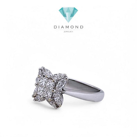 Diamond clover princess square Ring Diamond 18K / /Cincin berlian square  princess clover/Diamond Jewelry