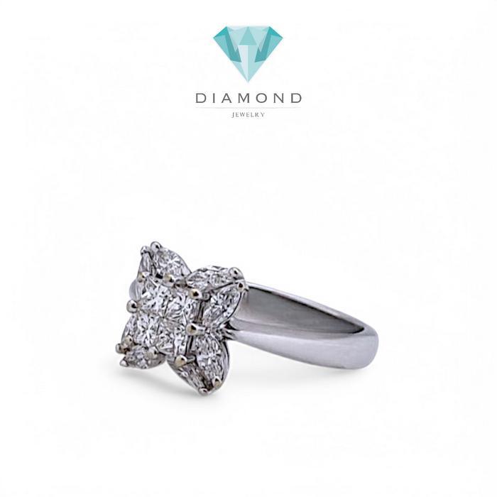 Diamond clover princess square Ring Diamond 18K / /Cincin berlian square  princess clover/Diamond Jewelry