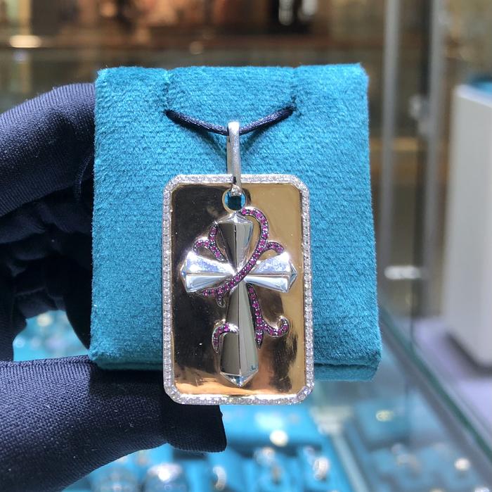 Cross Diamond Pendant 18K duo color -Diamond Jewelry