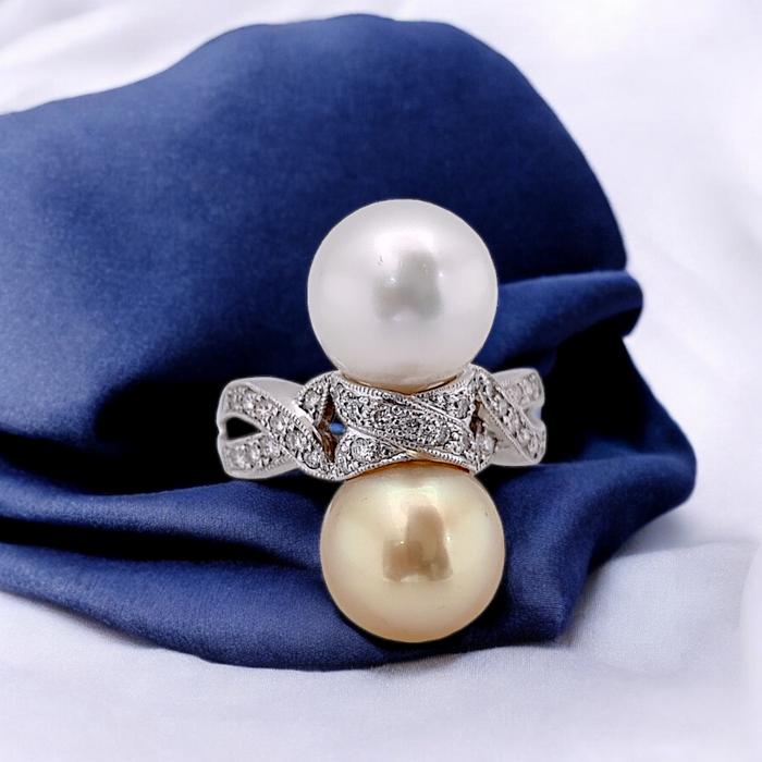 Duo Pearl Diamond Ring 18K / Diamond Jewelry
