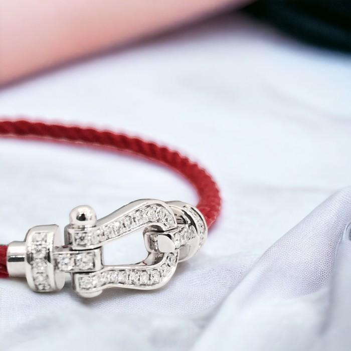 Red white gold pave diamond buckle horseshoe frd-Diamond Jewelry