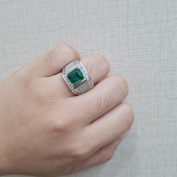 Emerald Diamond Ring Men 18K / Diamond Jewelry