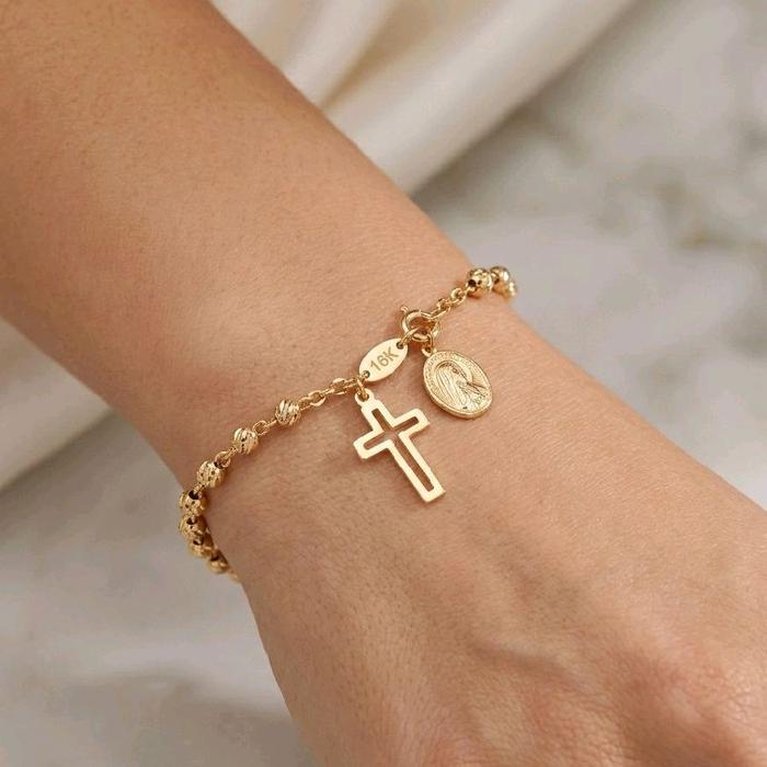 Gold Rosary Cross Bracelet 16K / Gelang Emas Salib Rosario 16K / Diamond Jewelry / 495GMS26OLS