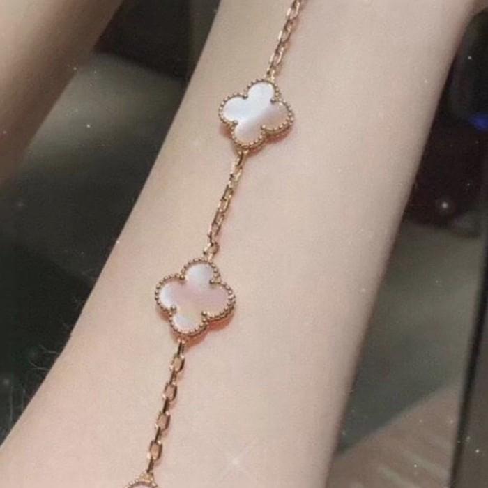 Mop Clover Alhambra Pink Pearl Bracelet 18K Gold-Diamond Jewelry-77GBD69000ABLS-HT