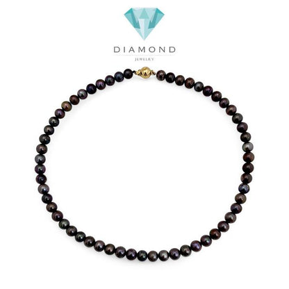 Pearl Black Akoya tennnis 7-8mm Necklace 18K / Diamond Jewelry