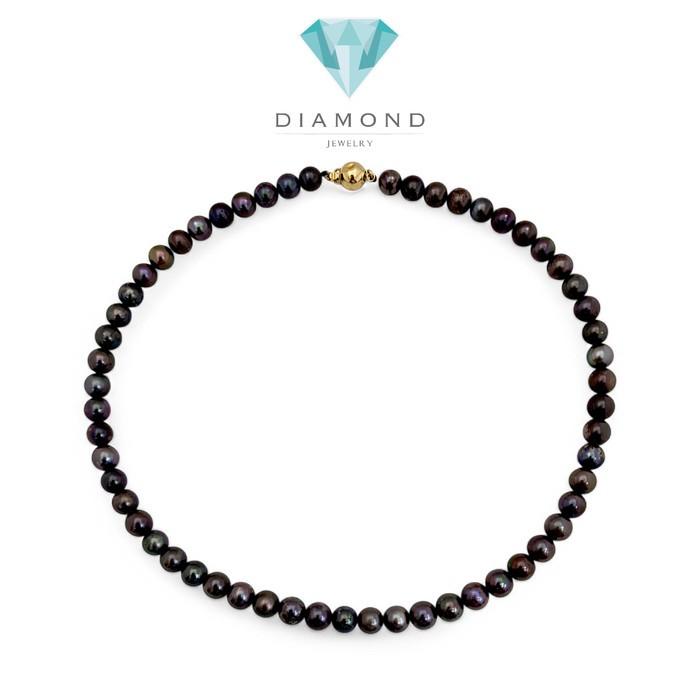 Pearl Black Akoya tennnis 7-8mm Necklace 18K / Diamond Jewelry