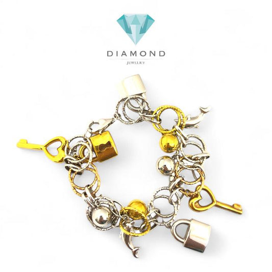 Gelang Emas lock key gantung Variasi Gantungan 3 Warna 18K