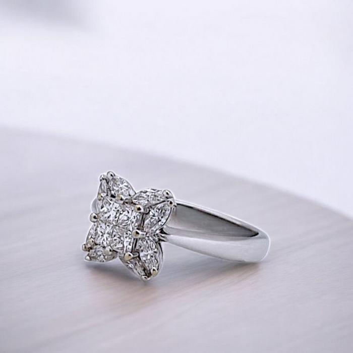 Diamond clover princess square Ring Diamond 18K / /Cincin berlian square  princess clover/Diamond Jewelry