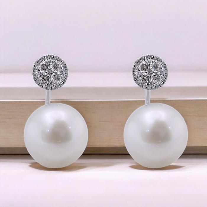 Pearl Diamond Earrings duo diamond south sea 18K / Diamond Jewelry