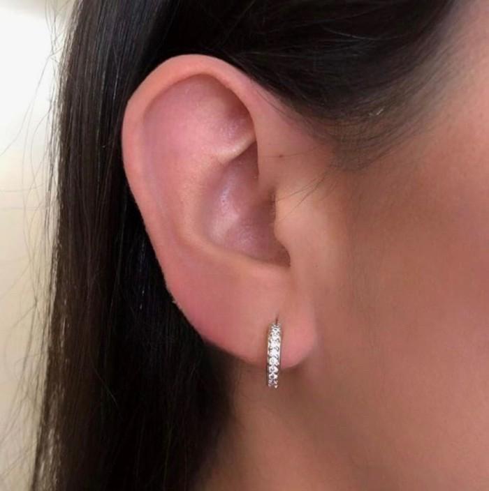 Hoop clip diamond earring 18k White gold-Diamond Jewelry