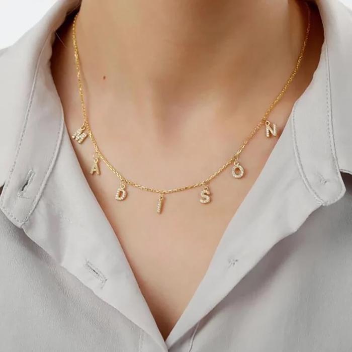 Diamond alphabet 18K gold custom necklace