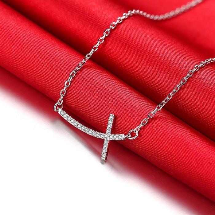 Side Cross Diamond Necklace 18k -Diamond jewelry
