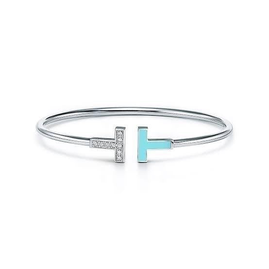 T white bracelet- bangle 18 K with diamond Diamond jewelry